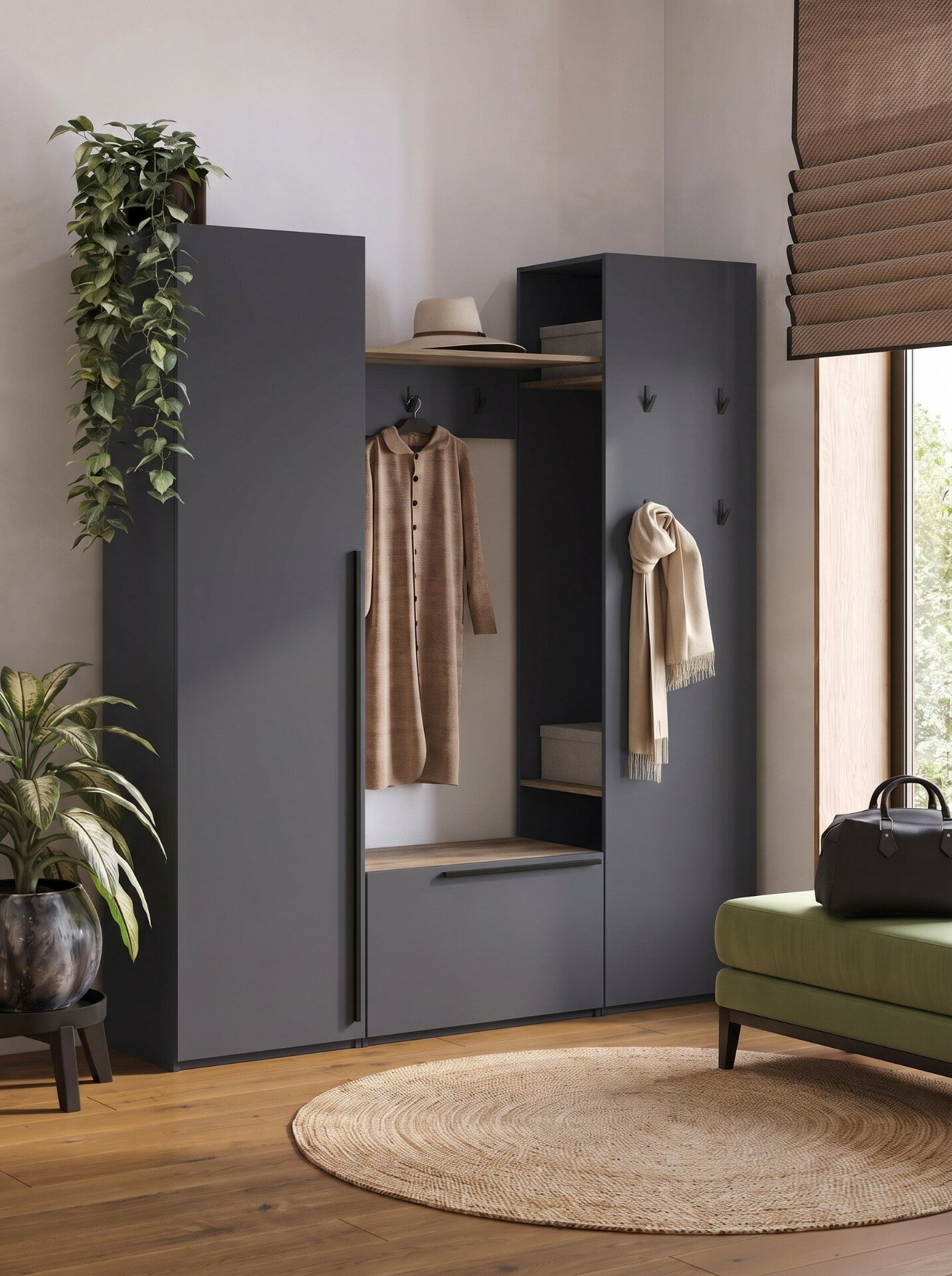 Прихожая Лорена Пакс-4 Серый Графит 162 PE FM 185x40x220 см, Дом мебели для вас