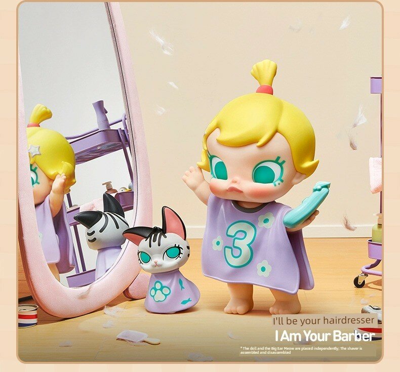 Фигурка POPMART Baby Molly из серии Meow-tastic Fun Blind Box "I'll Be Your Stylist", милая игрушка,