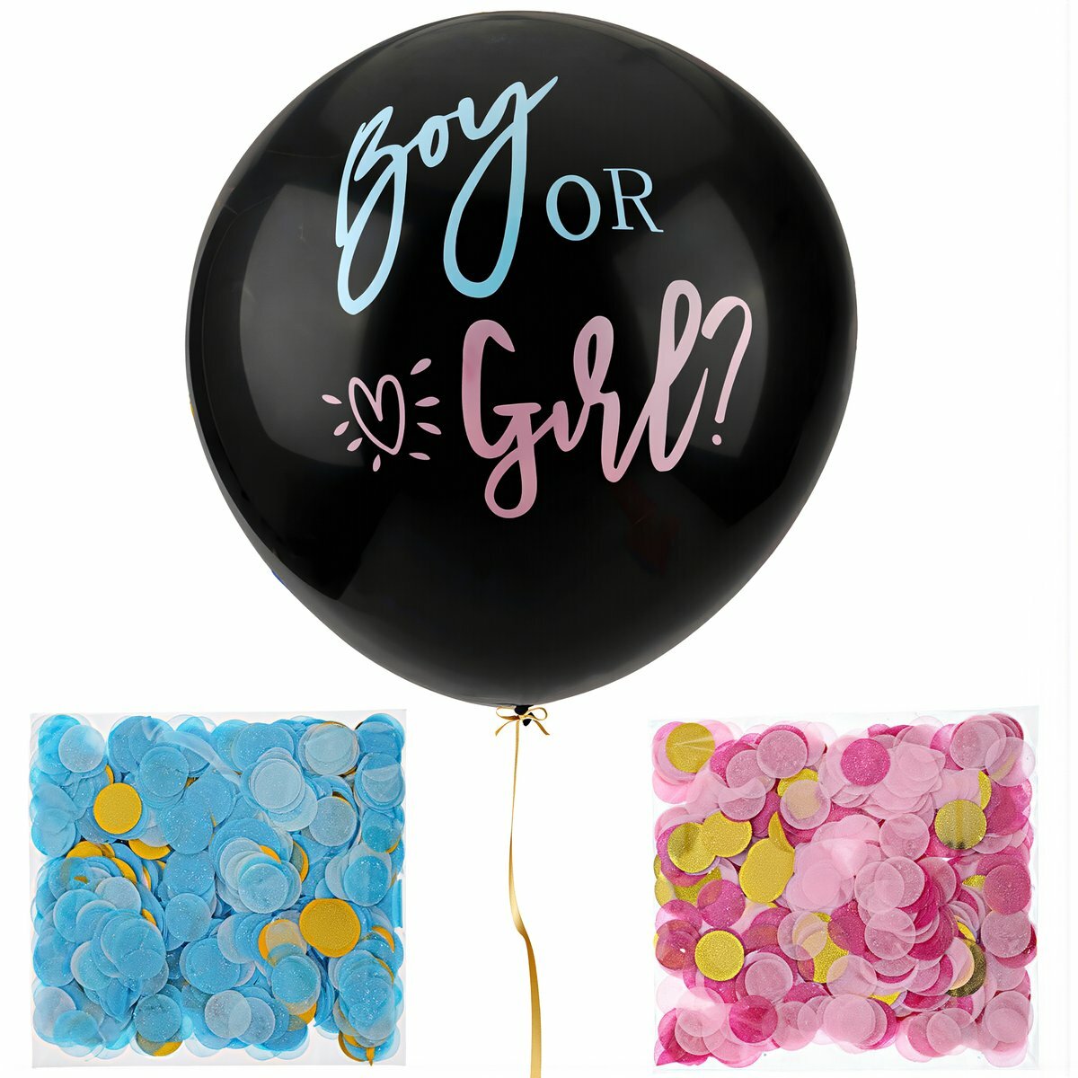 Аксессуары для украшения baby shower вечеринки чёрный шар 36 дюймов Boy or Girl с конфетти для гендерного ревила, Модель 1