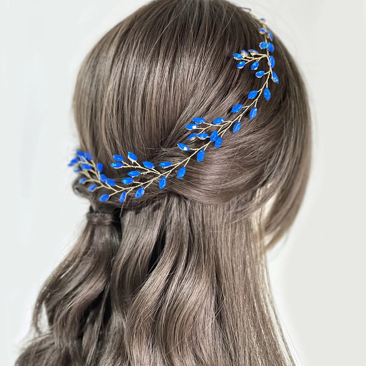 Свадебная заколка для волос SLBRIDAL из страз 0277 Blue