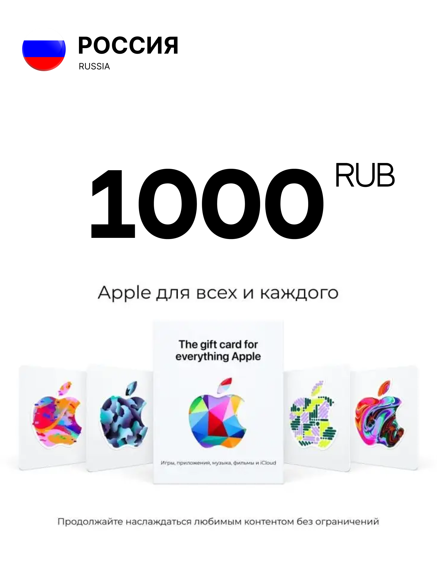Подарочная карта Apple 1000 рублей / Пополнение App Store & iTunes на 1000 RUB / цифровой код / Россия