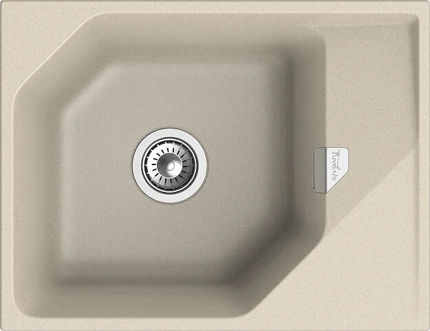 Мойка кухонная Rivelato Locus LS-65 beige scuro кварцевая, 65x50, прямоугольная, мойка для кухни, с крылом, бежевая, матовая