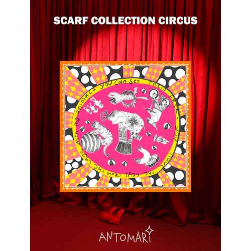 Платок ANTOMARI Circus для женщин,70х70 см, красно-оранжевый