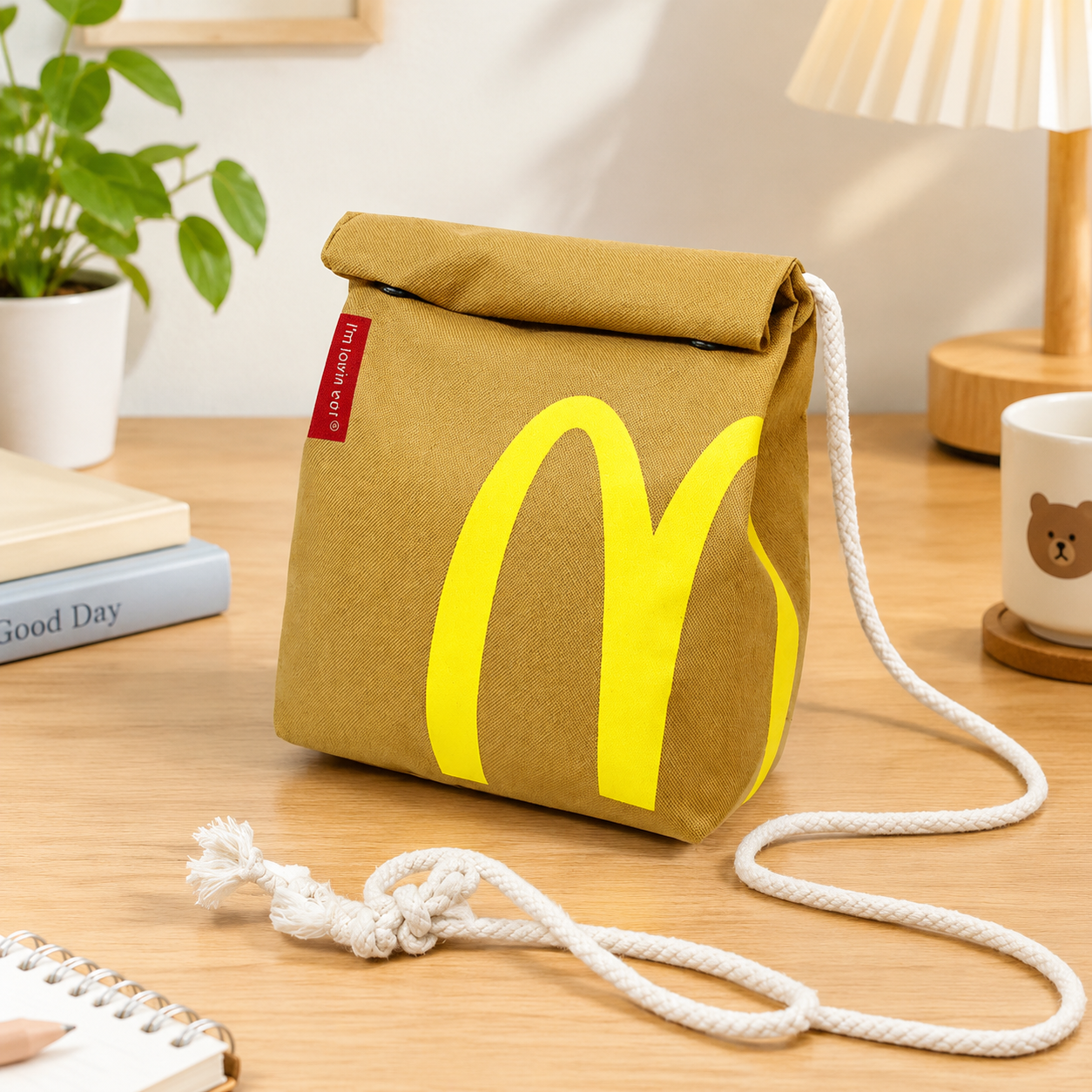 Рюкзак McDonald`s, школьный, унисекс, для средней и старшей школы, бежевый, нейлон (Объем: 13 л)