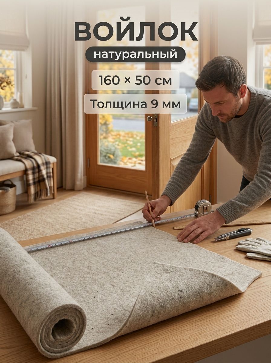 Термовойлок натуральный для изоляции 50х160 м