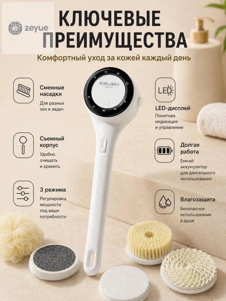 Беспроводная электрическая щетка для чистки гриля Type-C с подсветкой и полным набором аксессуаров
