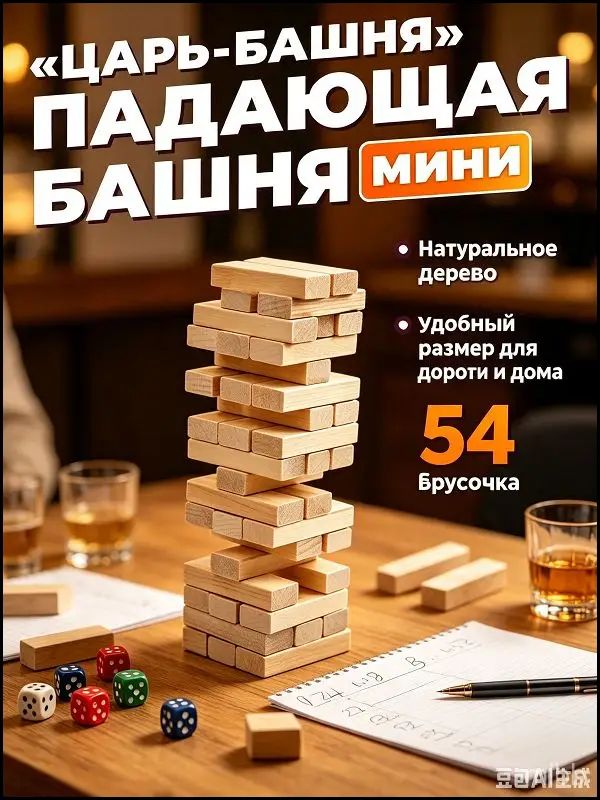 Башня мини деревянная 54 бруска, дорожная настольная игра для путешествий