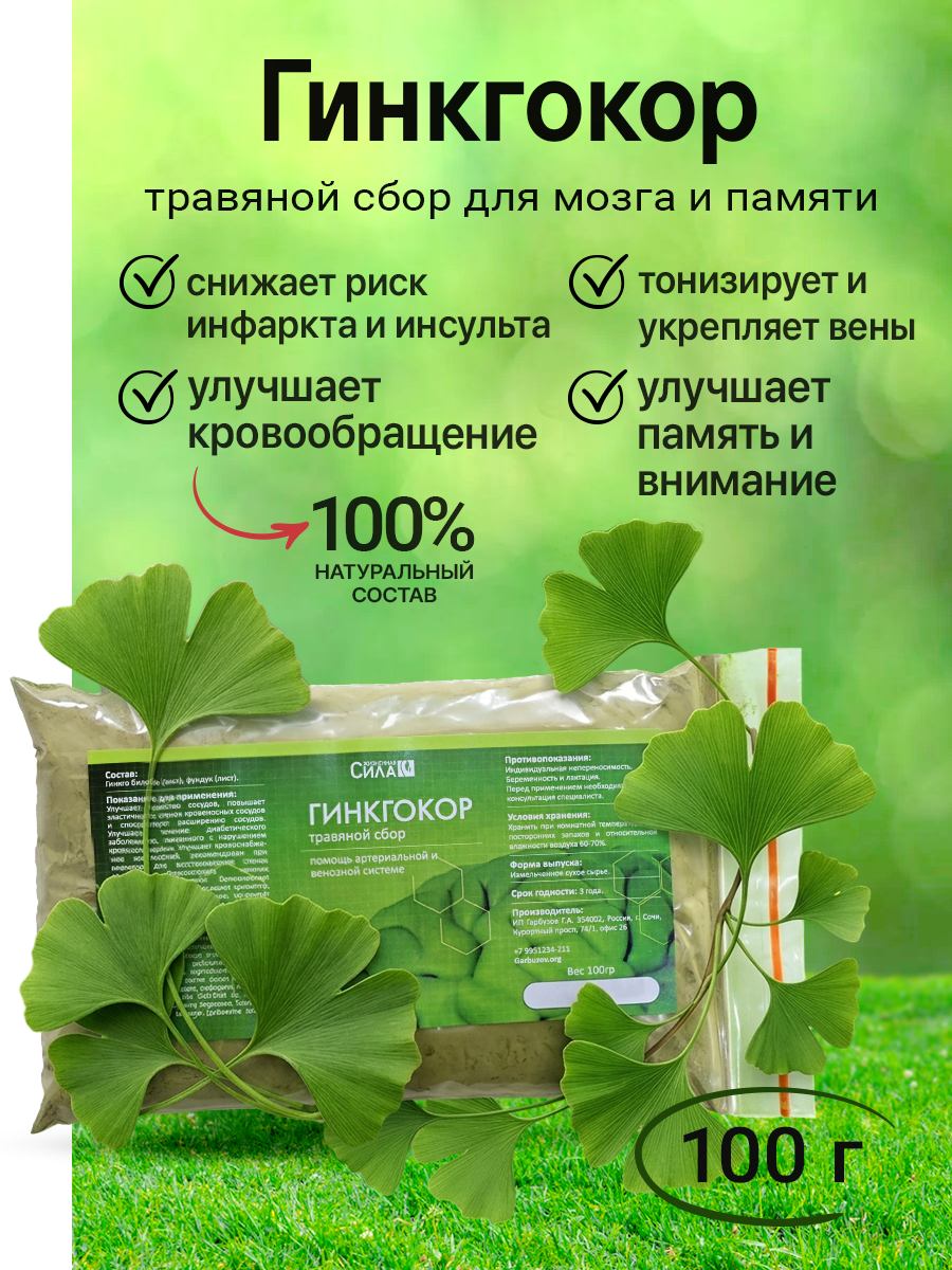 Травяной сбор «Гинкгокор» 100 г, Для мозга, памяти и внимания