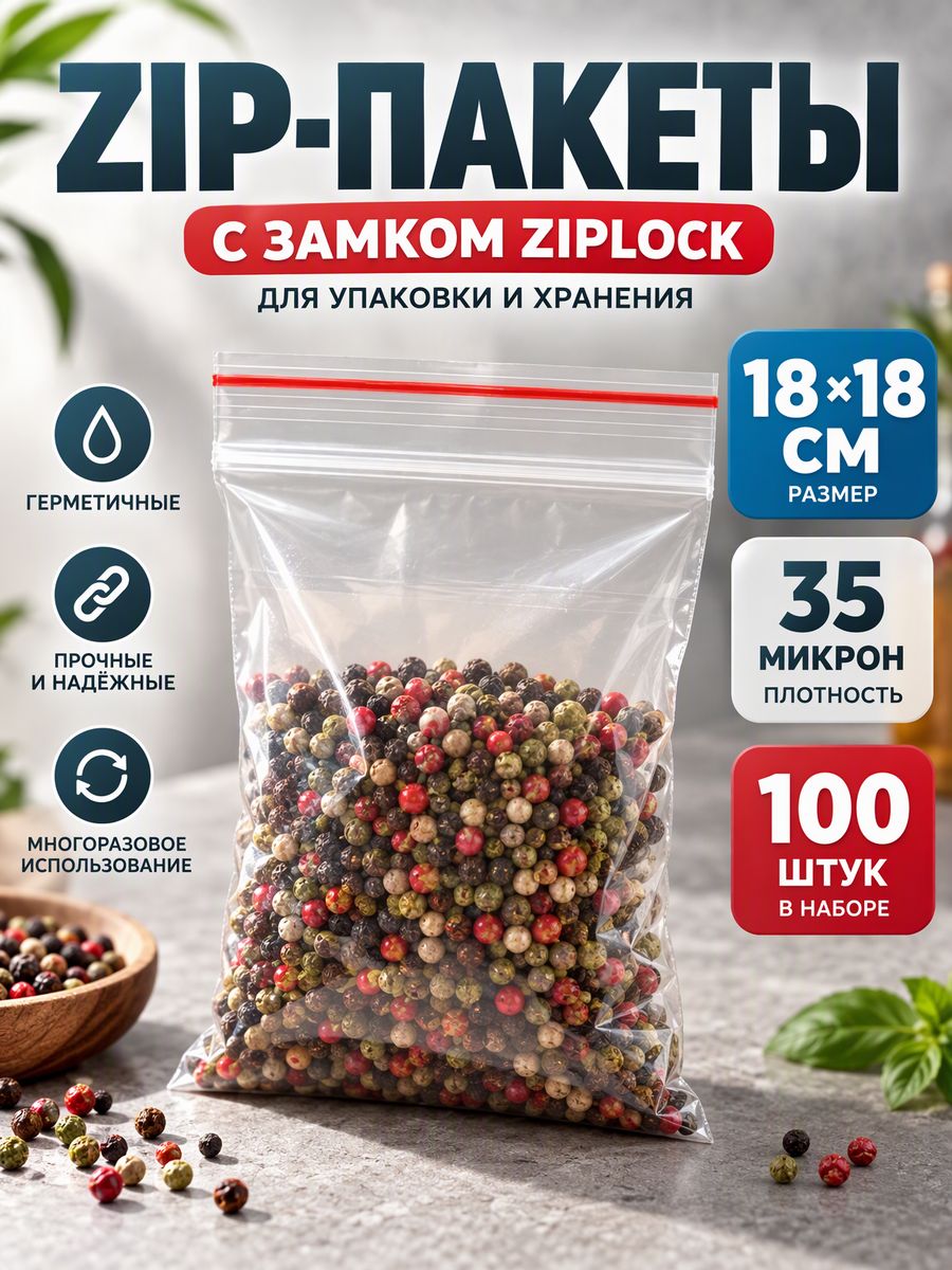 Пакеты Zip lock упаковочные Зип пакеты 100 шт. 18х18 см