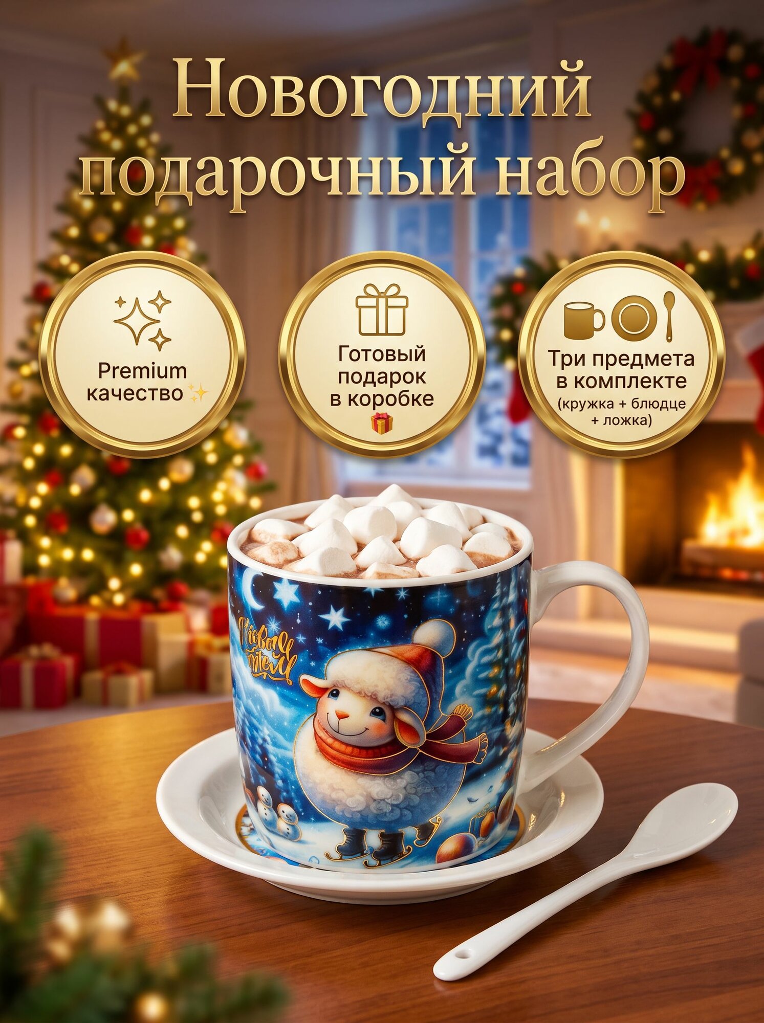 Подарочный новогодний набор посуды / Керамическая кружка, подарок на Новый год и Рождество маме, коллеге, подруге