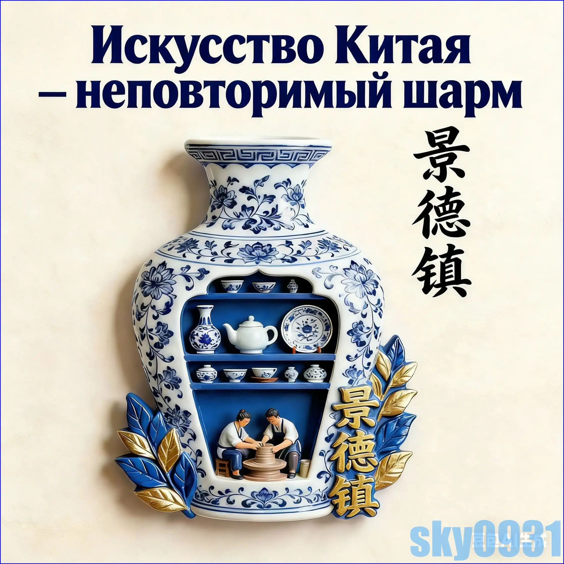 Фарфоровый магнит для холодильника голубой цвет универсальный декор