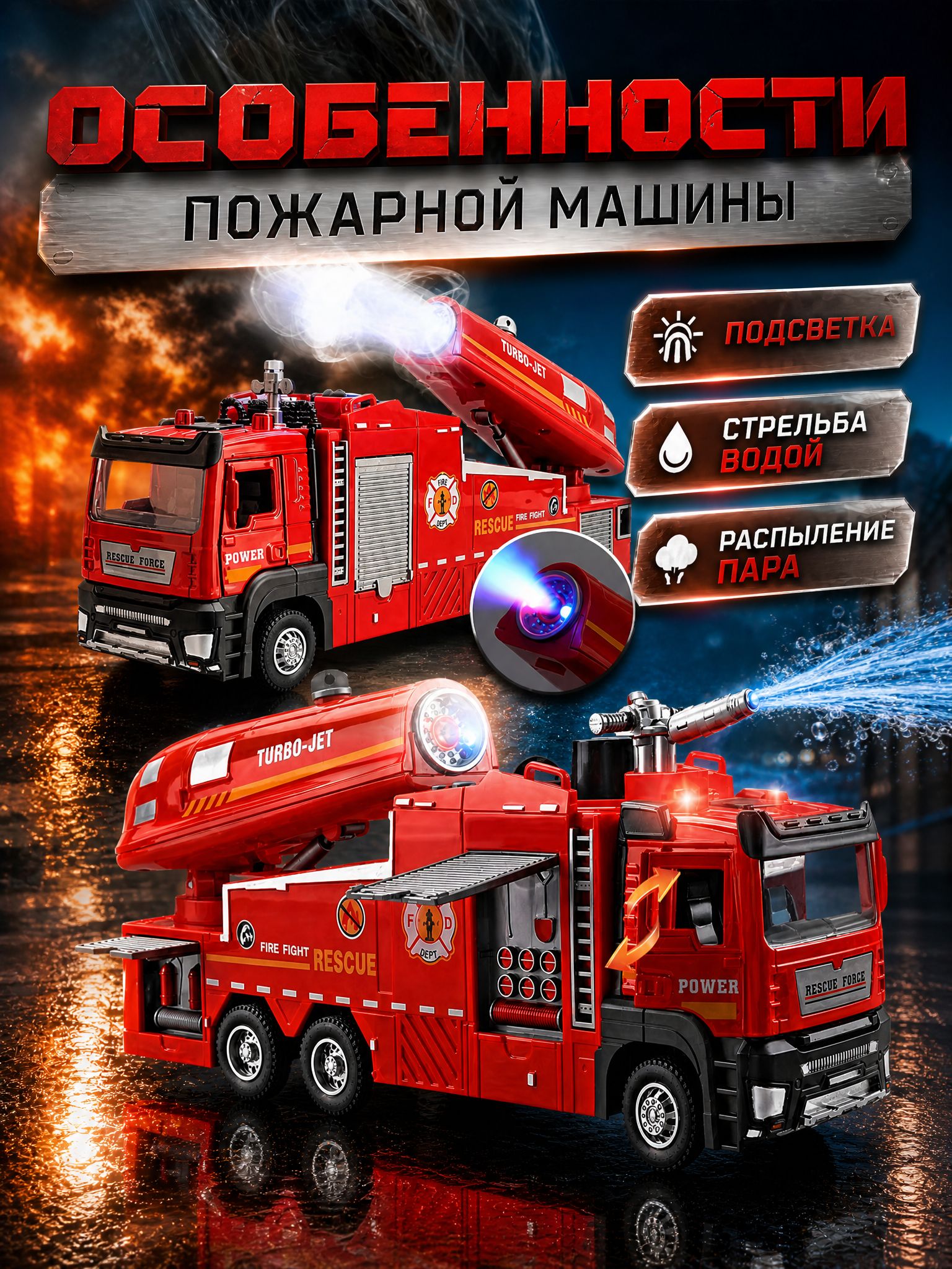 Пожарная машина игрушка маленькая для мальчика с водой
