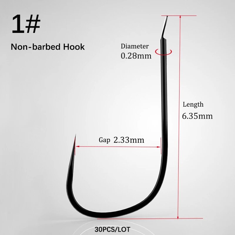 EARTHCORE Рыболовные крючки из высокоуглеродистой стали 30 шт Черный, Non-barbed hook 1