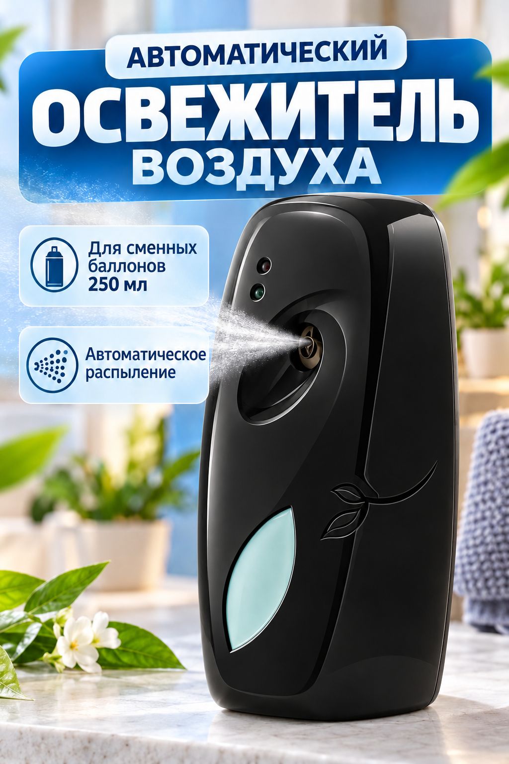Автоматический освежитель воздуха для дома, диспенсер для сменных аэрозольных баллонов 250 мл