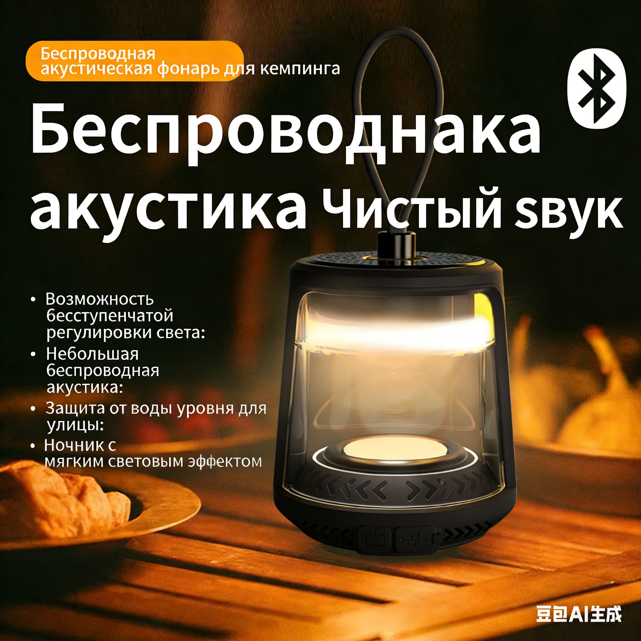 Портативный Bluetooth-фонарь-колонка для кемпинга, сверхдолгое время работы, подвесной, аккумуляторный, атмосферное освещение