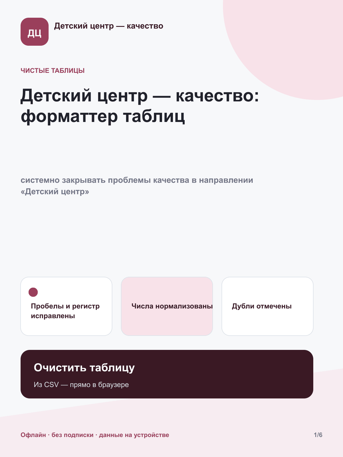 Детский центр — качество: форматтер таблиц
