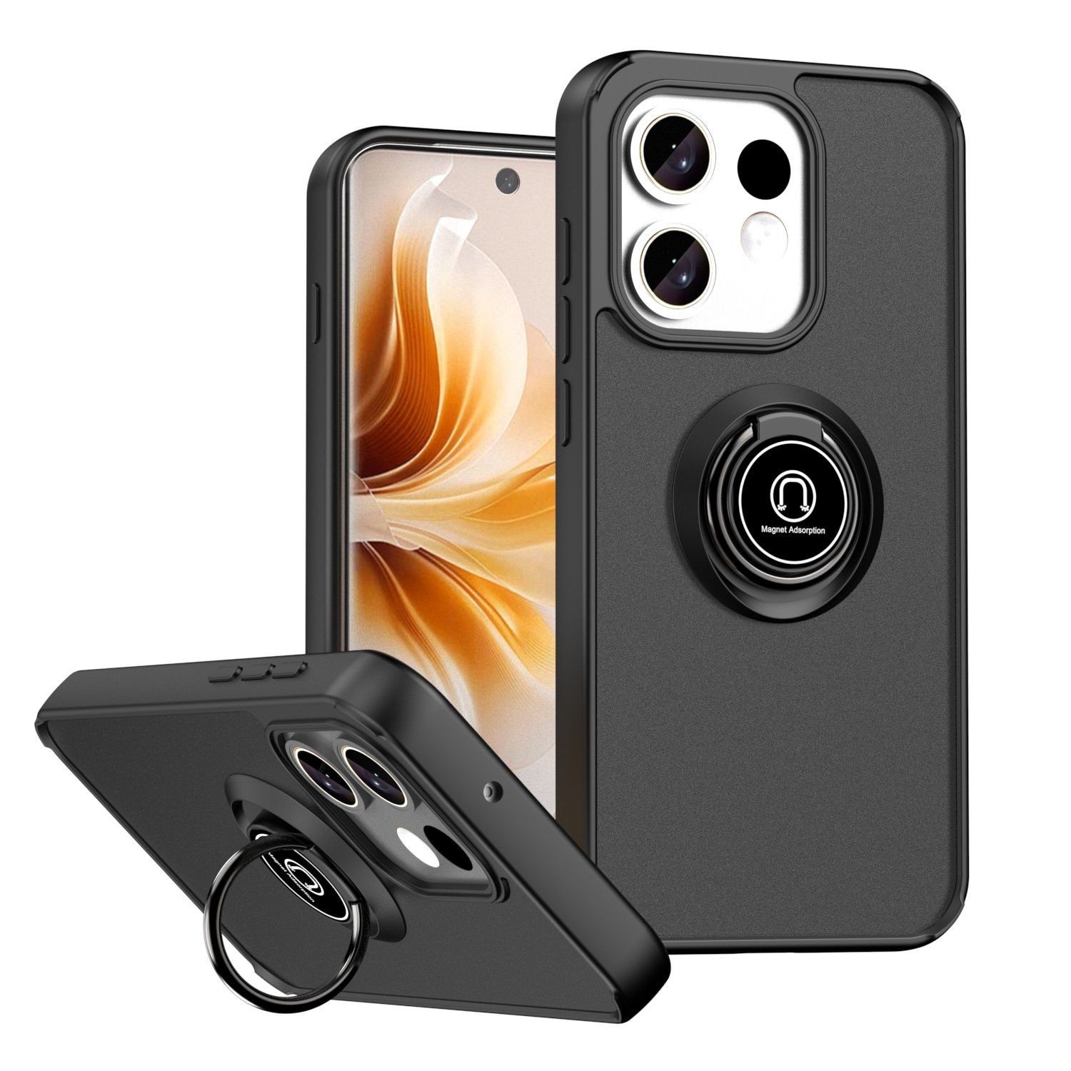 Чехол для OPPO Reno16 / Reno 16 Pro (Оппо Рено16 / Рено 16 Про), чехол с кольцом-подставкой и магнитной присоской, матовый чехол для мобильного телефона