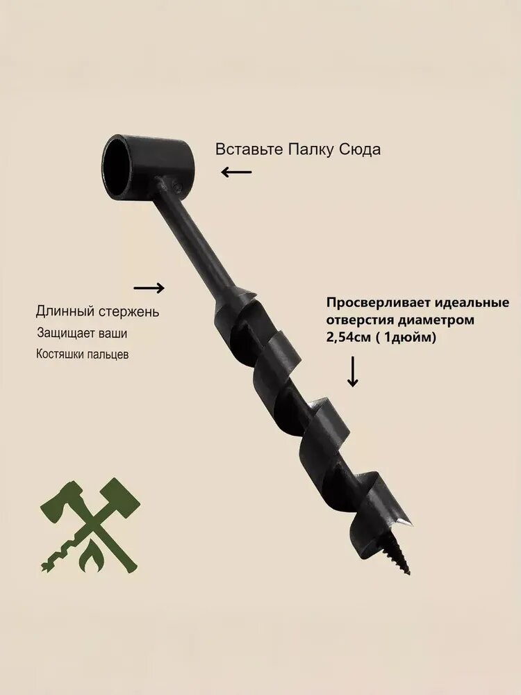 Ручное сверло по дереву без чехла, туристический походный нож, бур винтовой для римской свечи для выживания в лесу