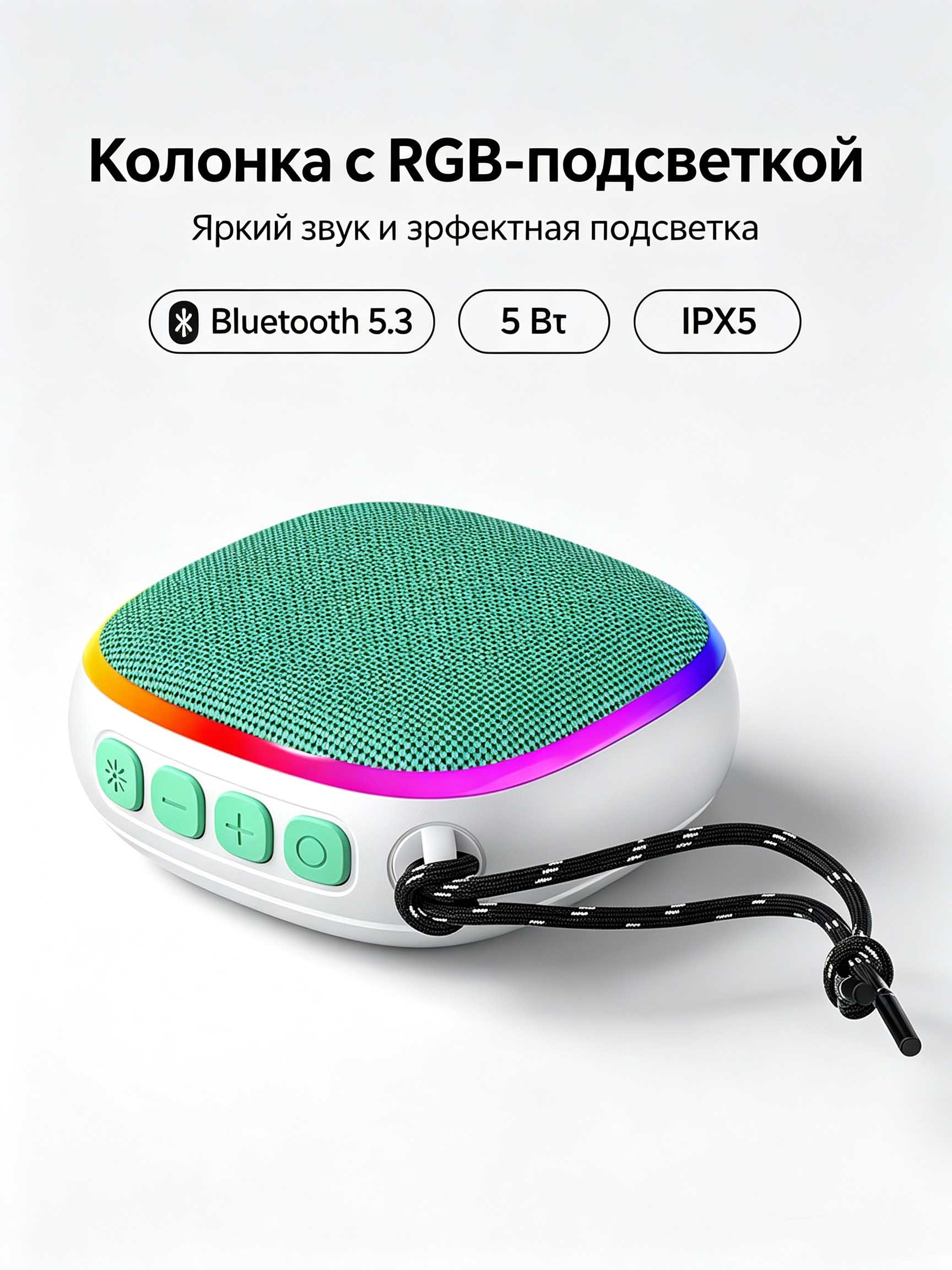 Портативная беспроводная колонка Bluetooth 5.3, водонепроницаемая IPX5, магнитное крепление