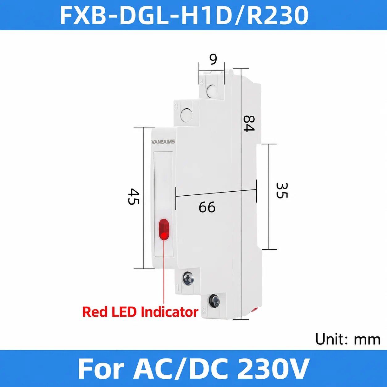 Светодиодный индикатор VaneAims JD9-H1D/2D/3D, Red LED 230V