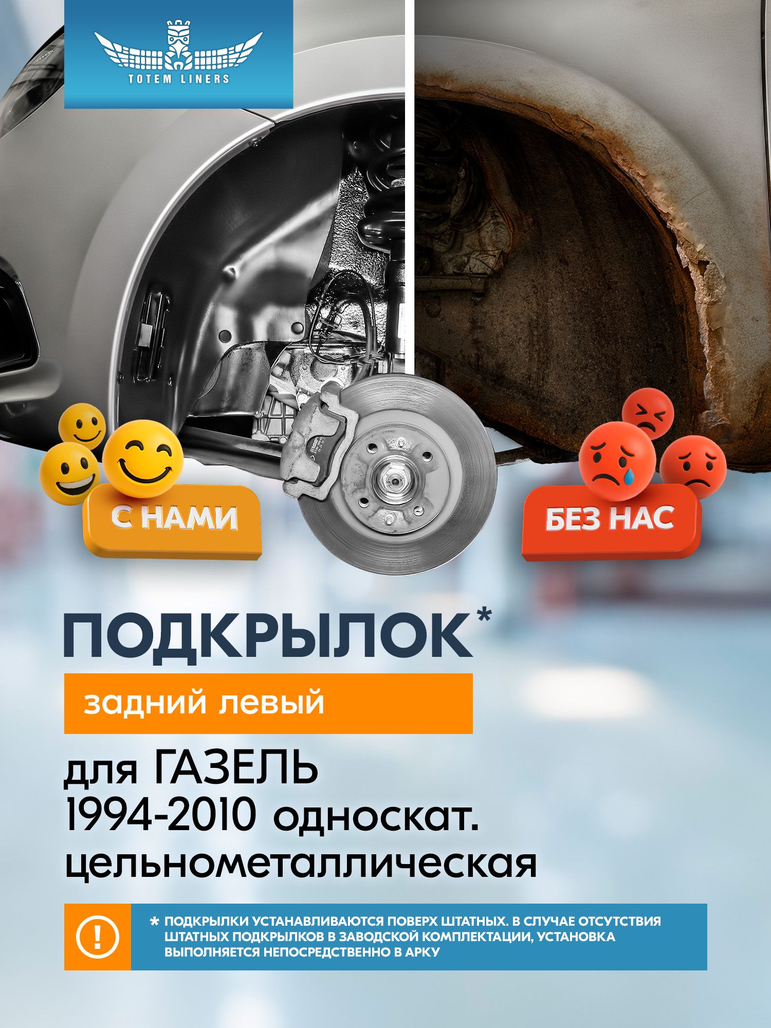 Подкрылок для газель (цельнометаллическая) 1994-2010 (задний левый), односкат. / Газель некст
