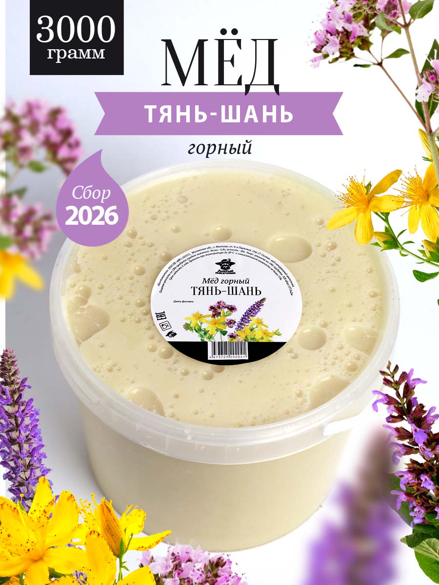 Мед горный Тянь-Шань 3 кг, для иммунитета, полезный подарок, Добрый пасечник