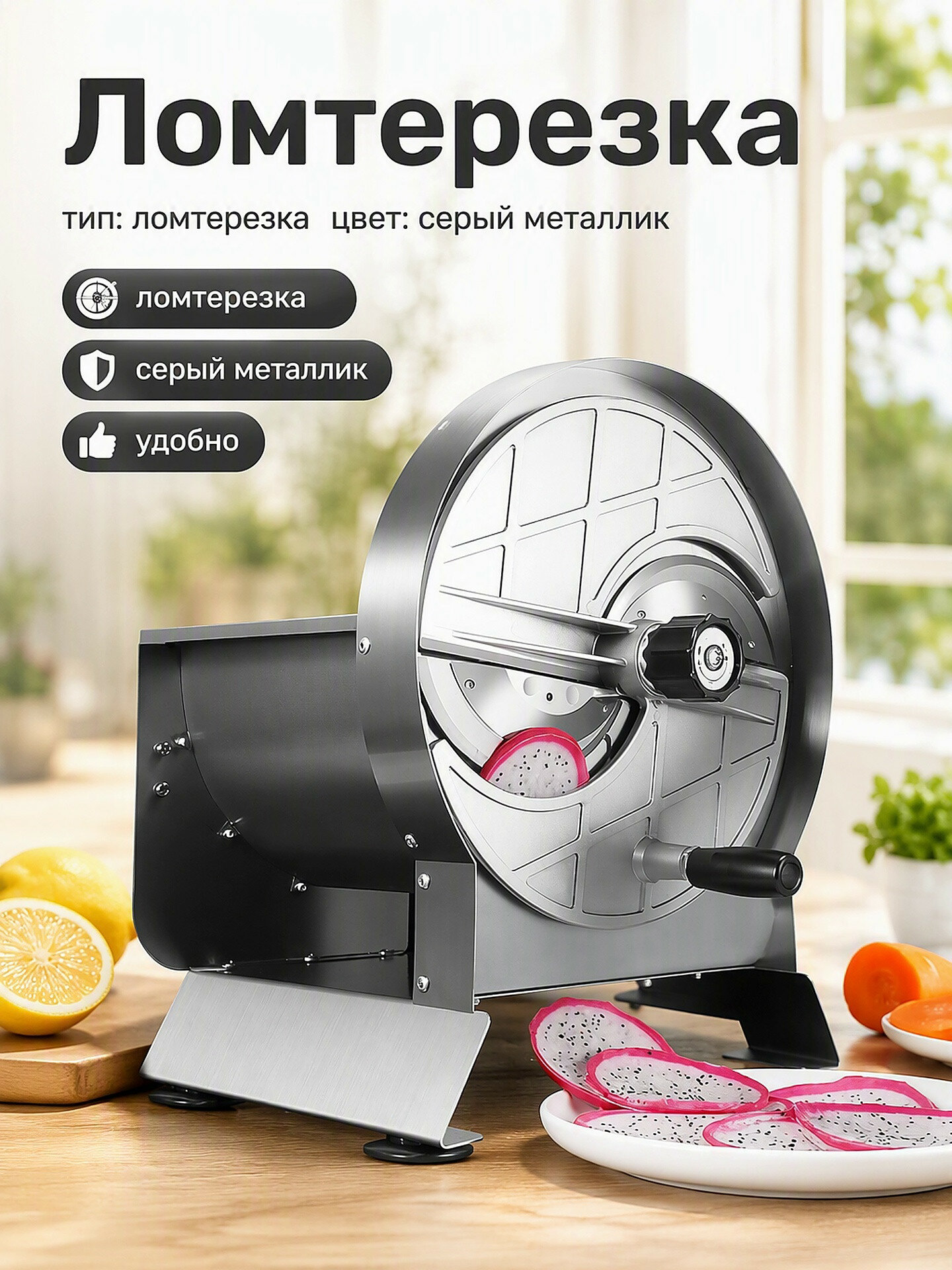 Ломтерезка ручная, нержавеющая сталь, защита от брызг, съёмный резак, 13 скоростей