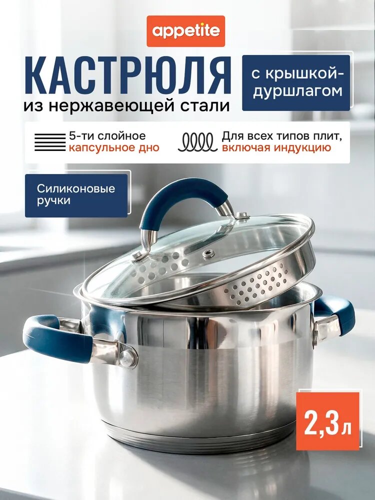 Appetite Кастрюля 17.3 см 2,3 л с крышкой 1 шт нержавеющая сталь