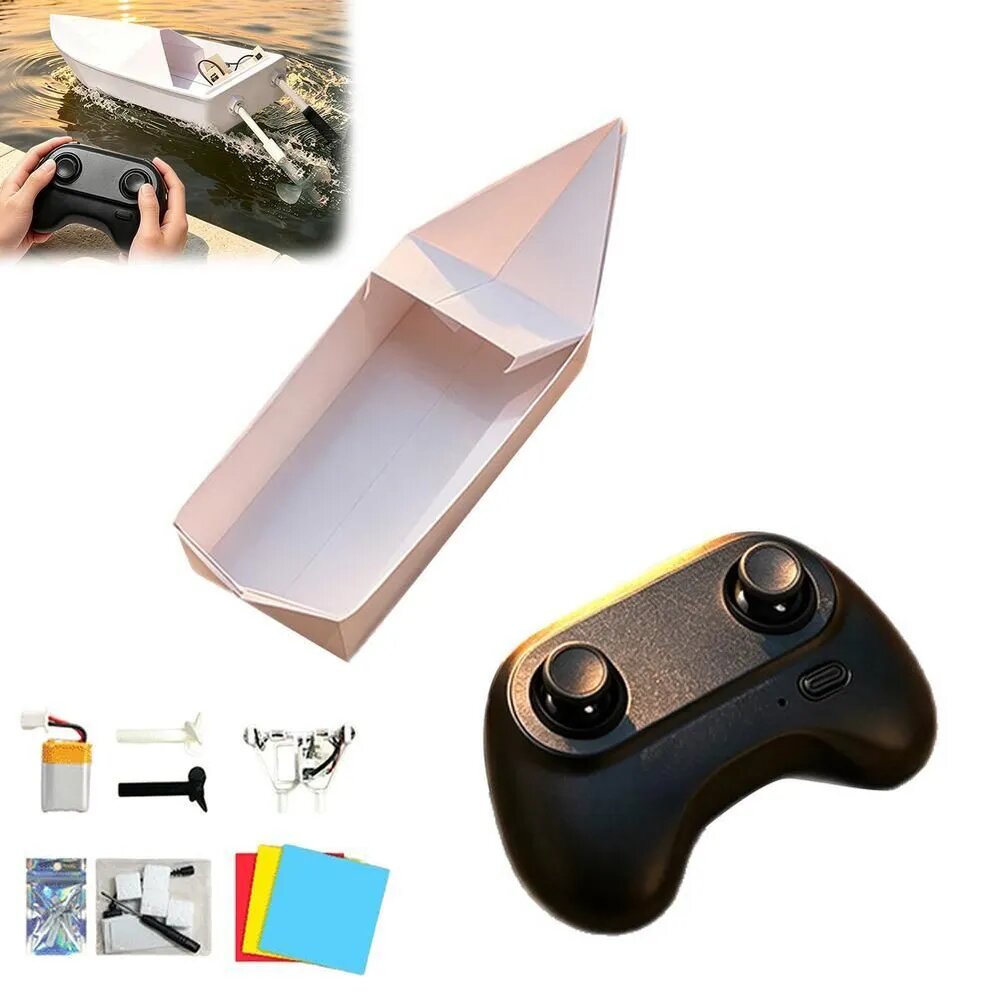 Игрушка радиоуправляемая лодка конструктор DIY бумажная с электромотором 2.4G белая