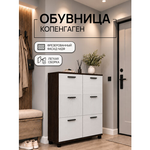 Обувница Копенгаген 6 ящиков ЛДСП Венге / МДФ Белый матовый 100х40х95