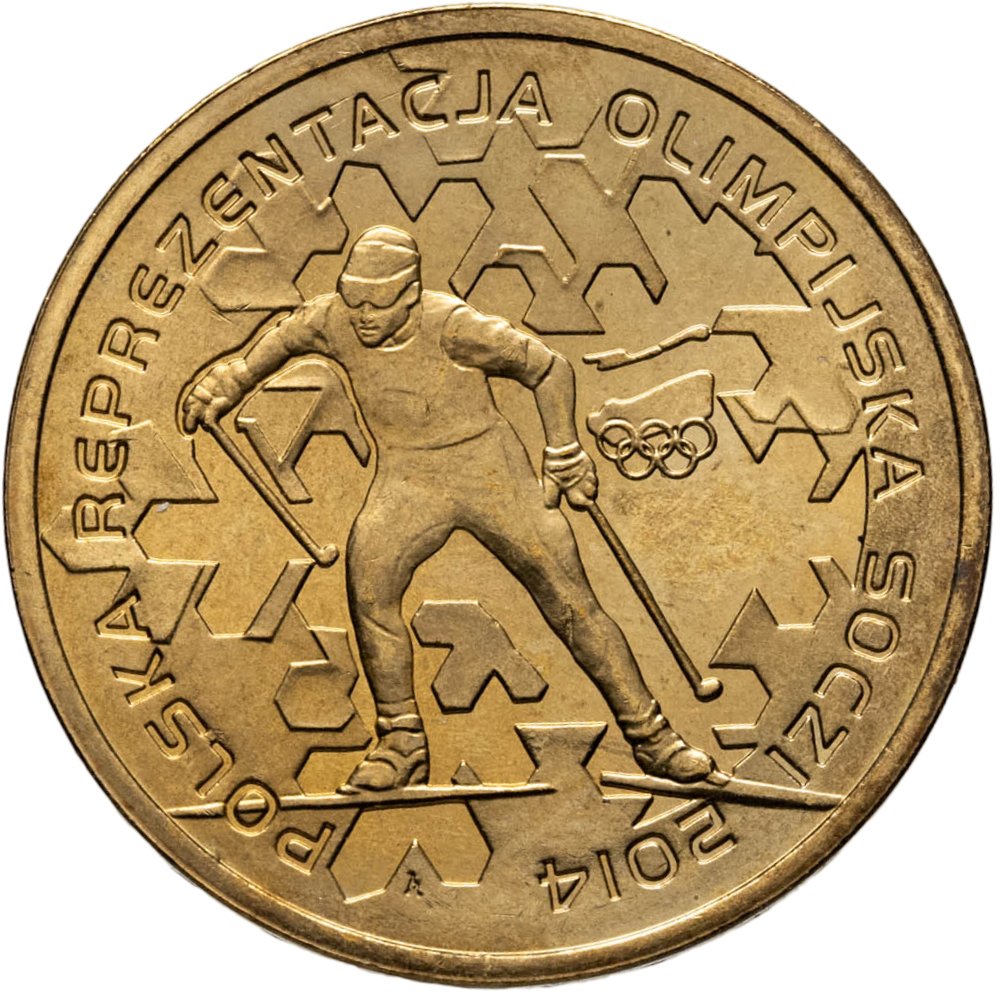Польша 2 злотых zlote 2014 "Польская олимпийская сборная - Сочи 2014", Латунь, в сохранности UNC