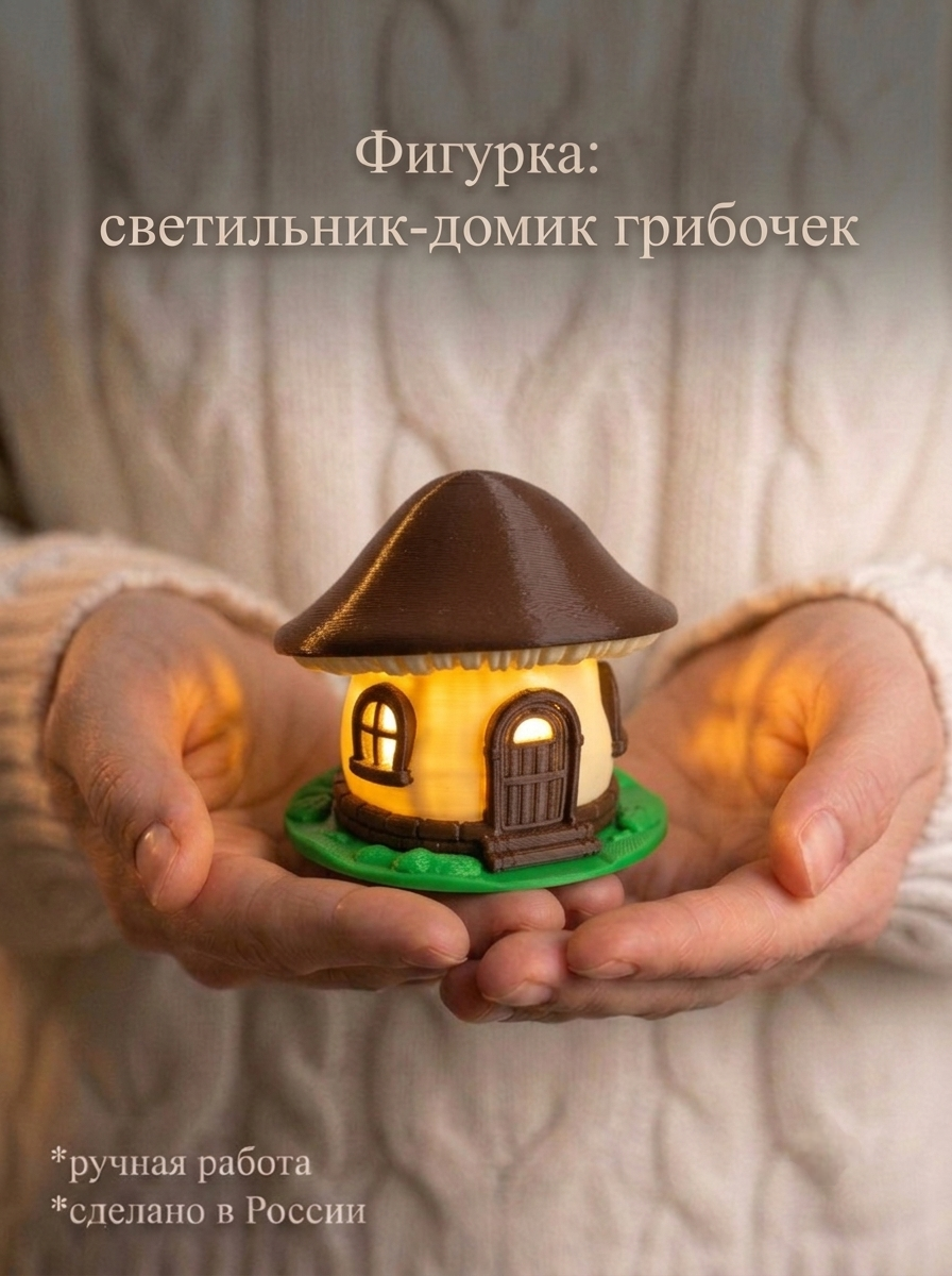 Домик-ночник светодиодный, 6,5х7х7 см, Домик грибочек