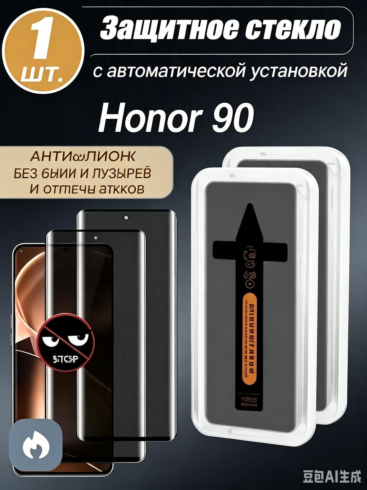 Самоустанавливающееся Защитное стекло для Honor 90 ( хонор 90 ) 1 шт: Антишпион + Противоударное 9H. Без пыли и пузырей!