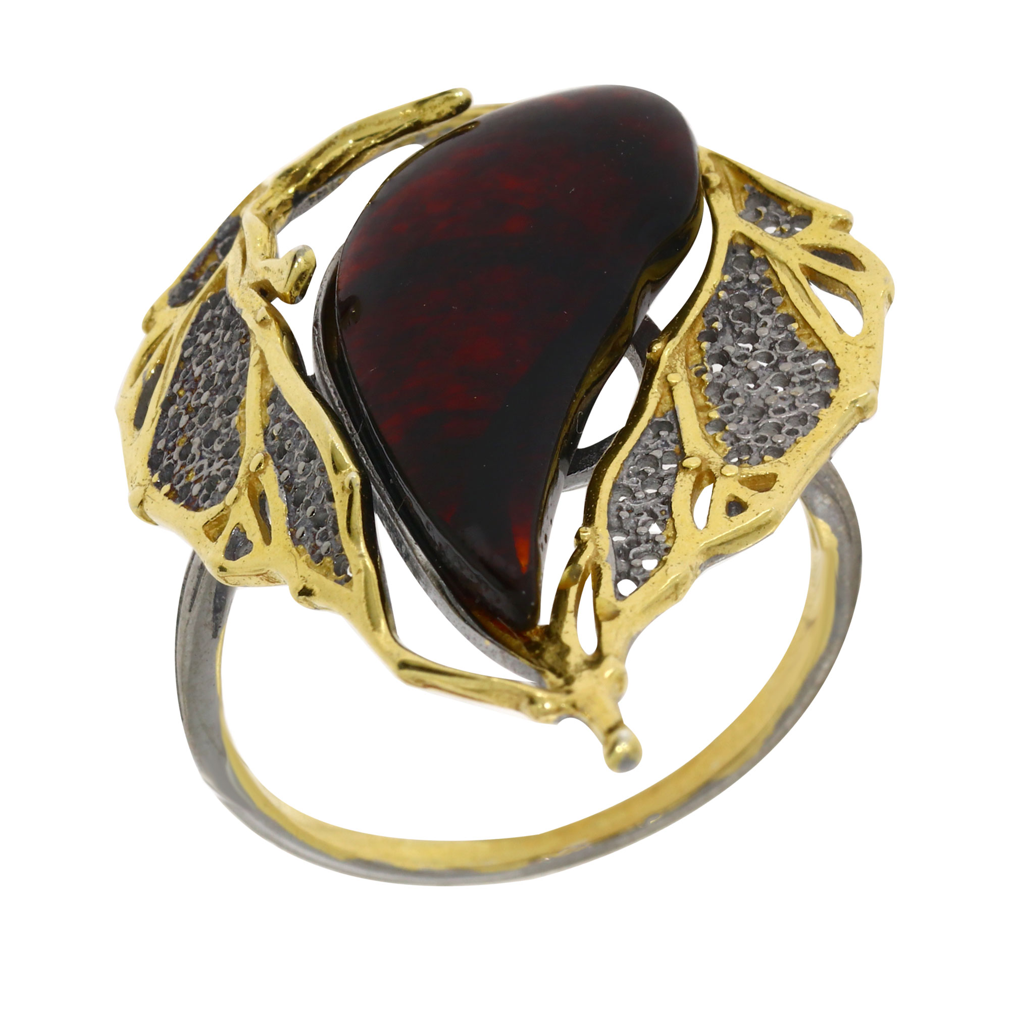 Кольцо Diamant online, серебро, 925 проба, золочение, янтарь