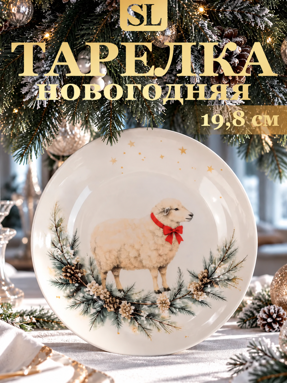 Тарелка обеденная новогодняя "Новогодний гость", 19,8х19,8х2 см, цвет белый