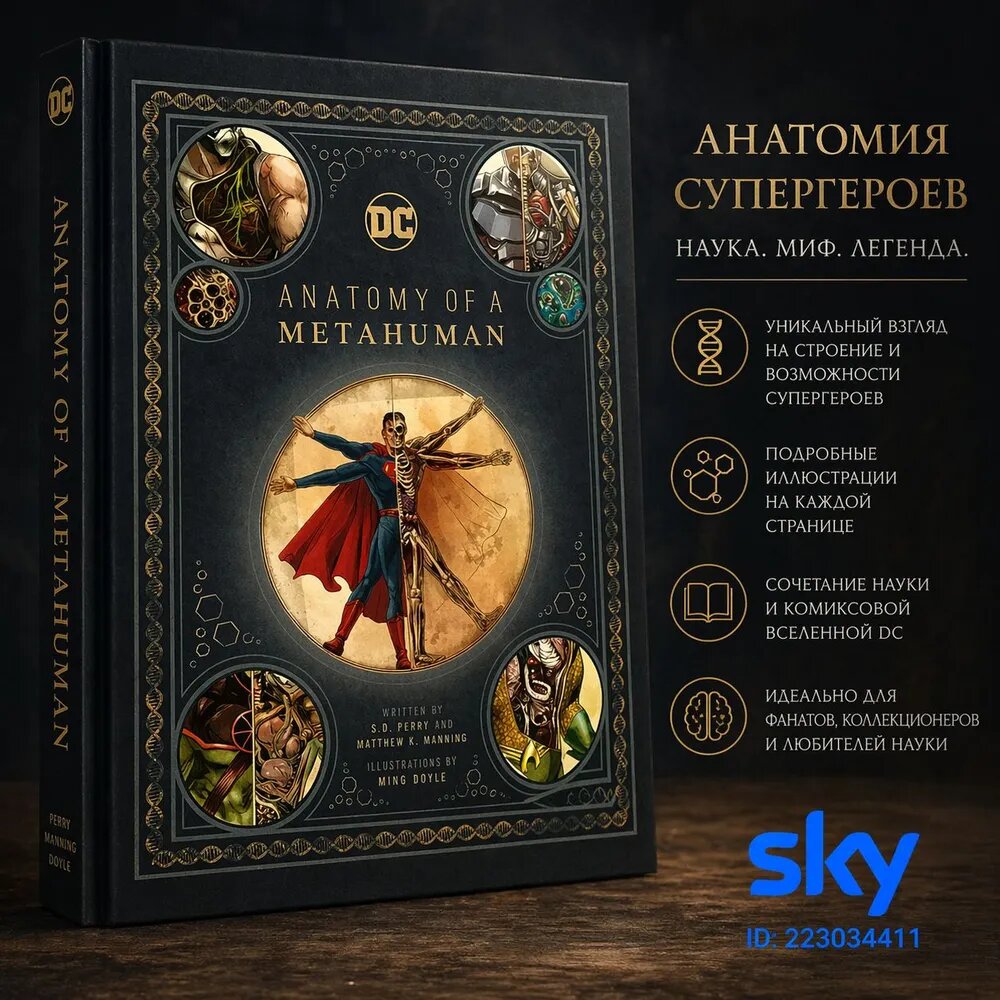 Книга DC Comics: Anatomy of a Metahuman / Твердый переплет / Комикс / S.D. Perry, Matthew Manning / Псевдонаучная анатомия 12 супергероев DC в стиле медицинских иллюстраций, английский язык