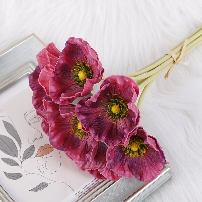 Искусственные цветы маки 7 шт, розово-фиолетовые, 32 см, для декора стола, свадьбы и фотосессий