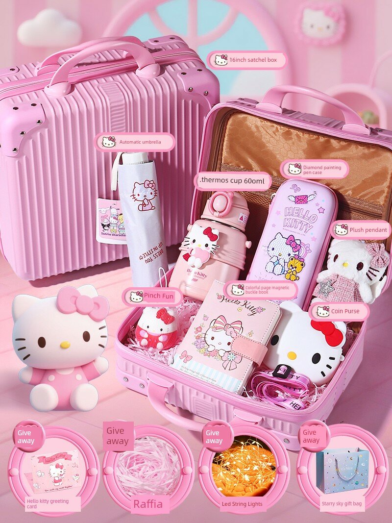 Hello Kitty 600 мл термос, зонтик, пенал с блестками, магнитная тетрадь, сжимаемая игрушка, плюшевый аксессуар,