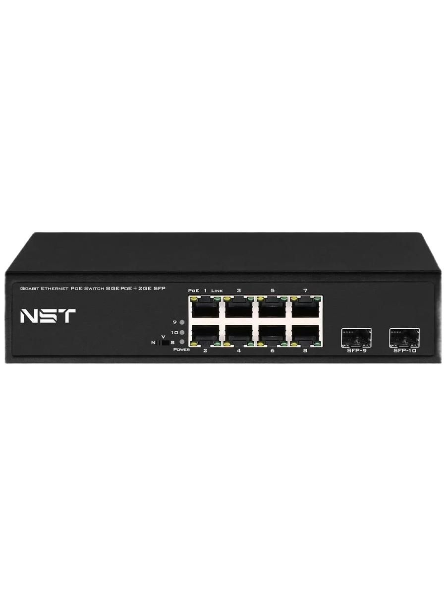PoE коммутатор Gigabit Ethernet NS-SW-8G2G-P на 8 RJ45 + 2 SFP порта. Порты: 8 х GE (10/100/1000 B)