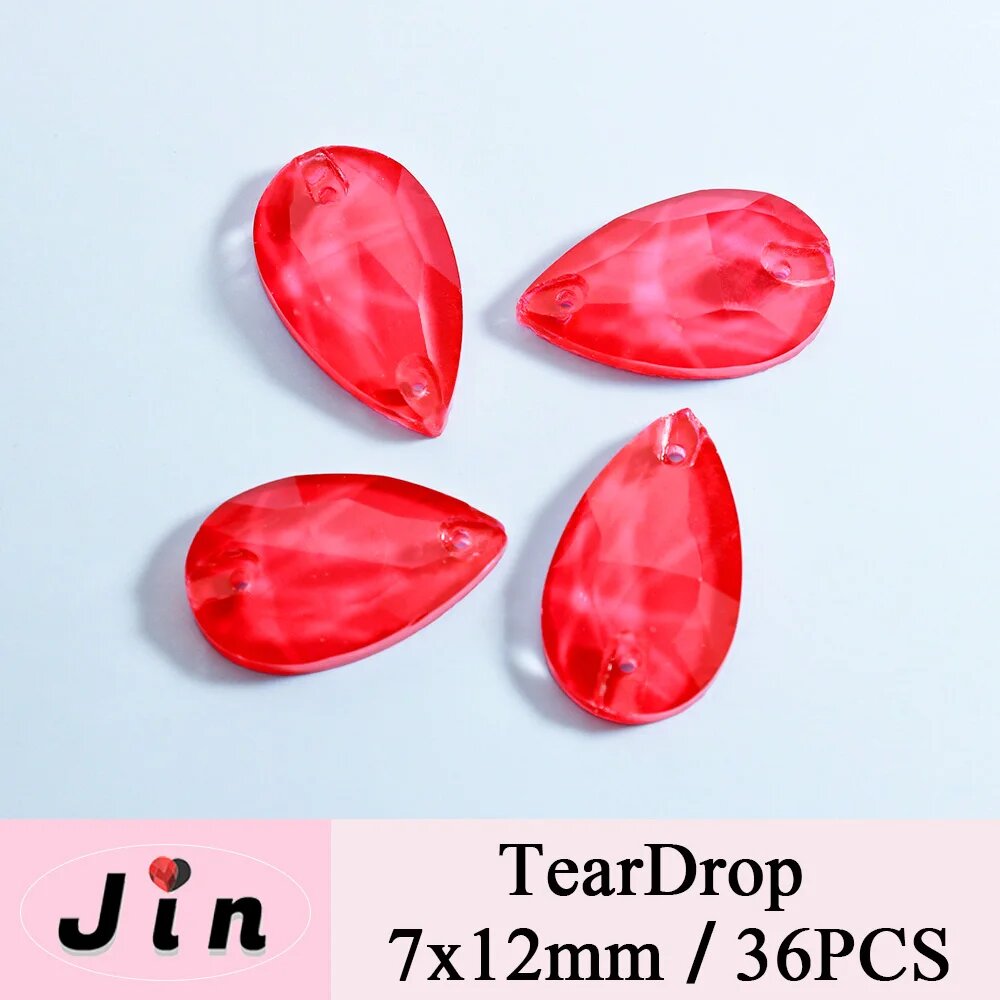 Неоновые зеленые стразы Jin для шитья 7x12mm Teardrop red