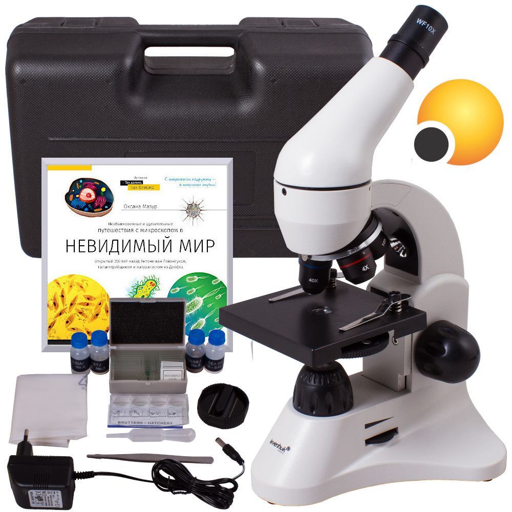 Микроскоп Levenhuk Rainbow 50L Moonstone / Лунный камень, увеличение 800х + Подарки