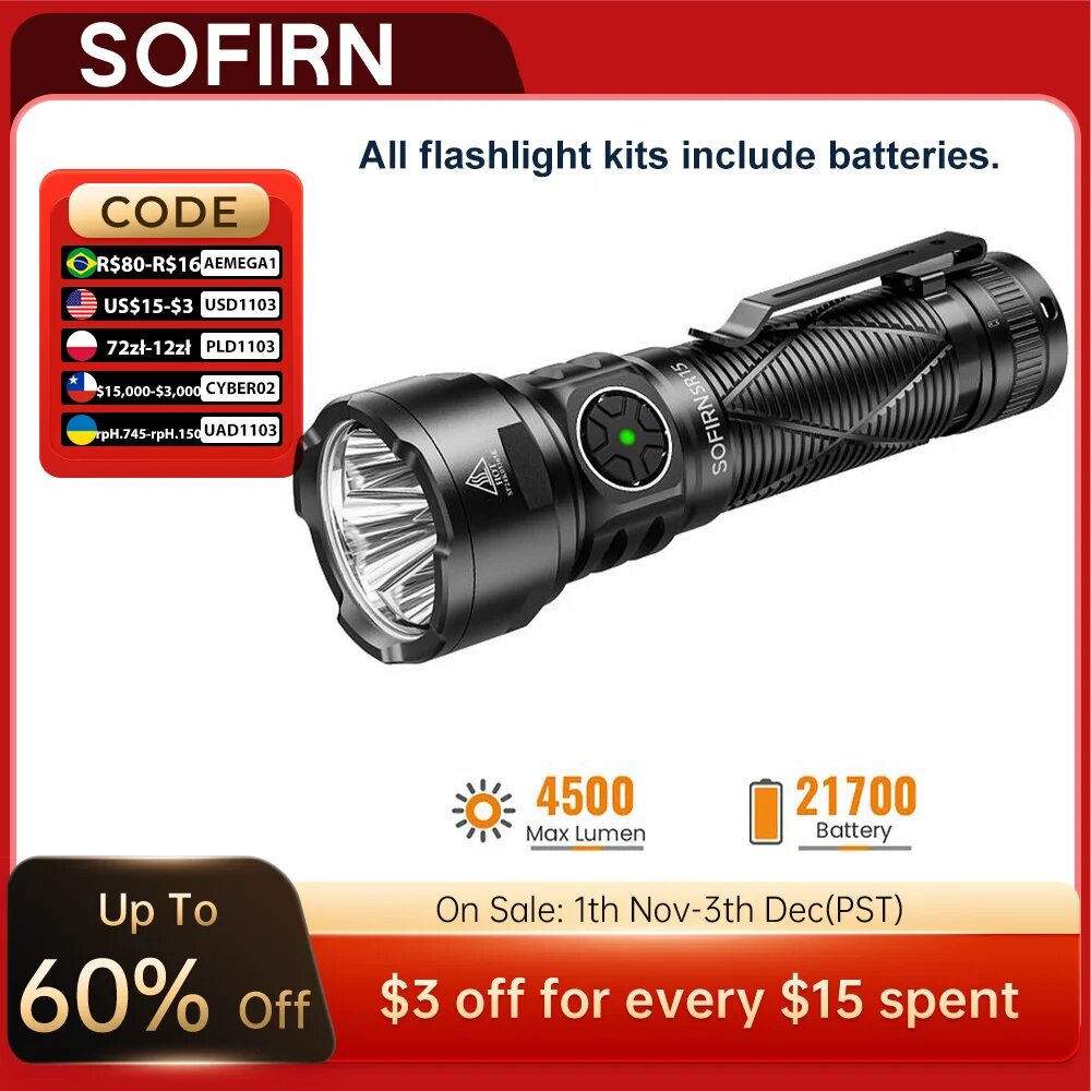 Sofirn SR15 фонарик 4500 люмен