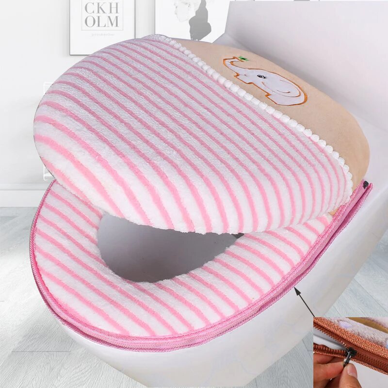 Чехол для сиденья унитаза, 2 шт, велюр+PU Розовый, G-2pcs-Zipper type