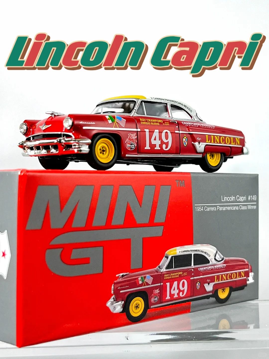 Машинка MINI GT 1/64 #611 Lincoln Capri 1954 Carrera Panamericana Class Winner #149 Alloy Car Model Collection Gift