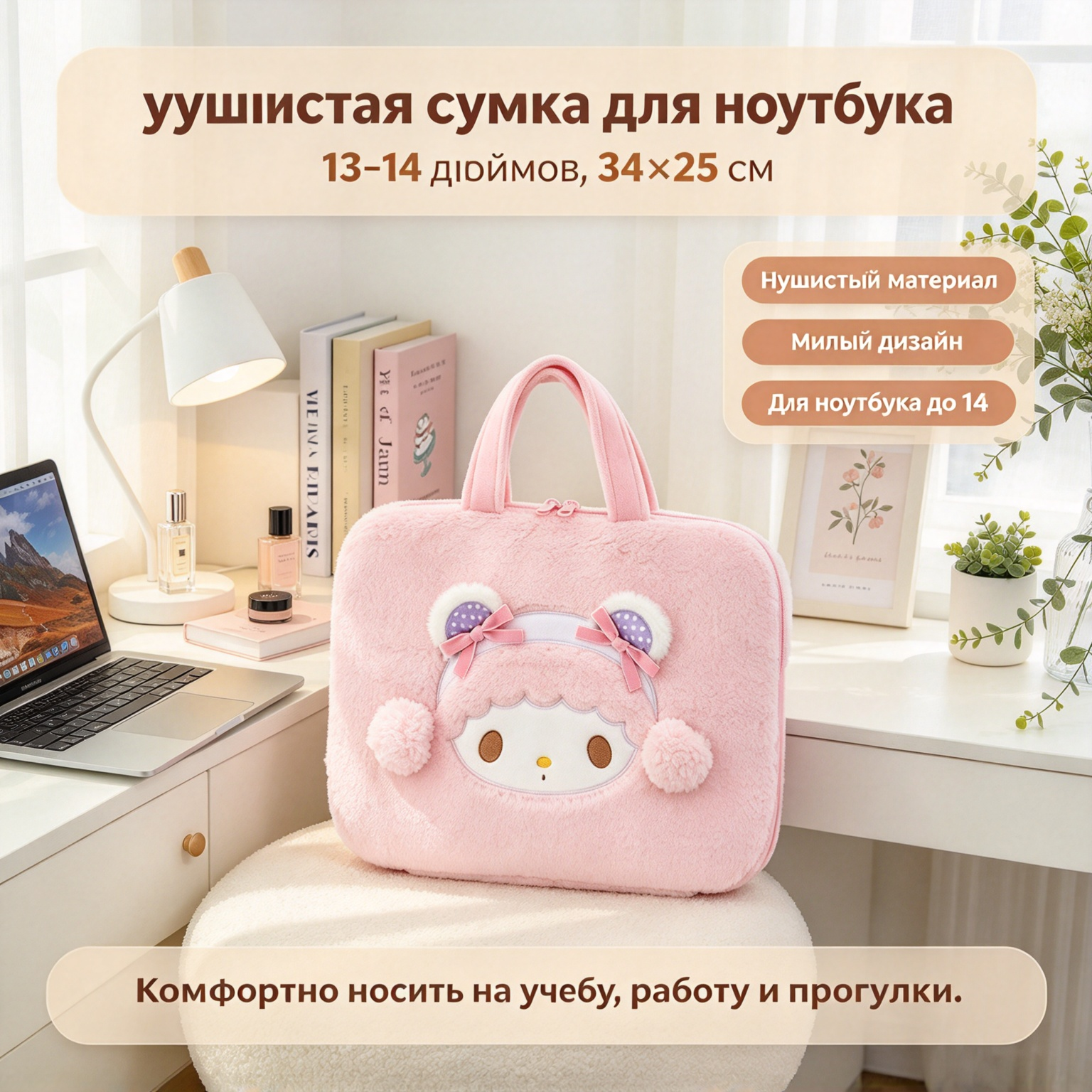 Милая пушистая сумка для ноутбука, чехол для ноутбука 13-14 дюймов и , защитная сумка для ноутбука, для девушек
