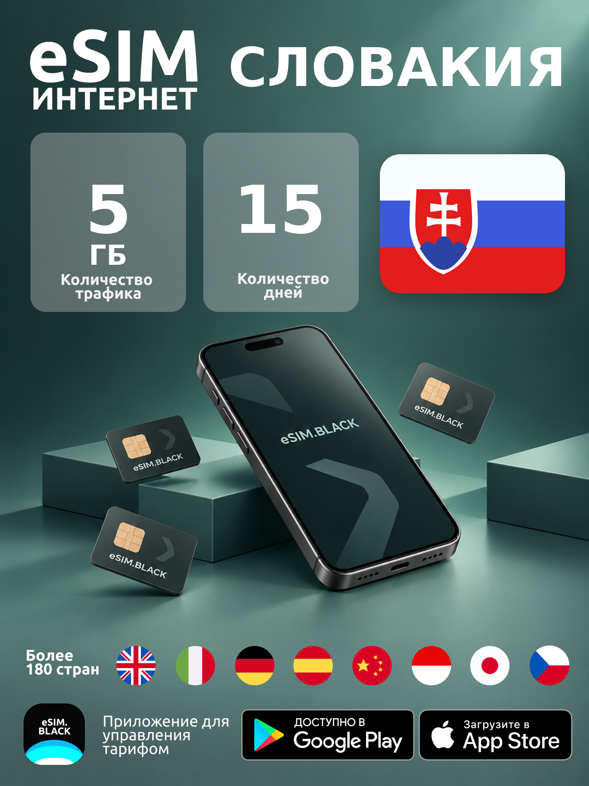 Словакия/15 дней/5 ГБ - eSIM для мобильного интернета ( iPhone | Android ).