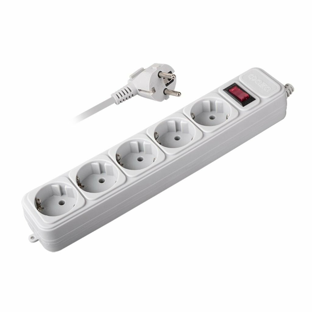 Сетевой фильтр ФАZА FOP-05GS-180-gy, 5 розеток, 1,8 м, 3х0.75 мм², 10 А