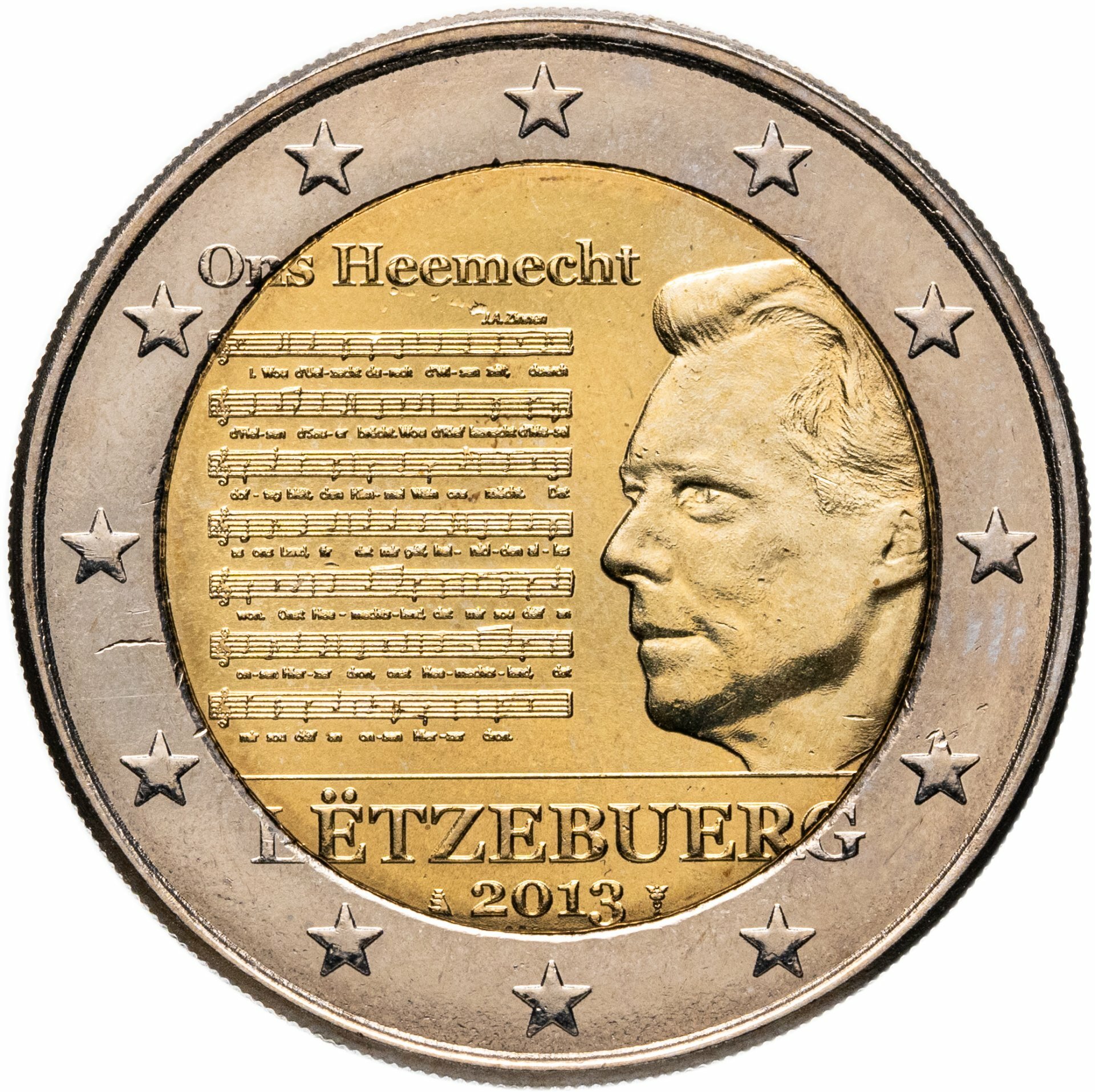 Люксембург 2 euro евро 2013 "Национальный Гимн", Биметалл, в сохранности UNC