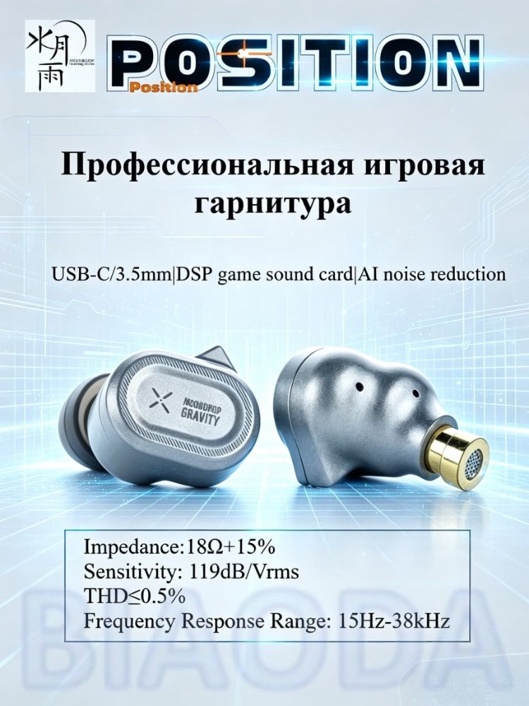 Moondrop position Игровая гарнитура HiFi с проводным шумоподавлением и технологией AI type-c/3.5mm