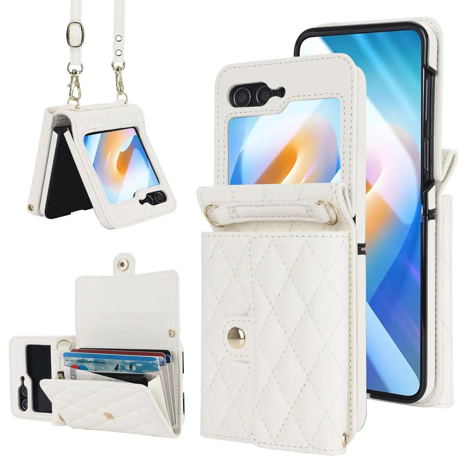 Подходит для Samsung Galaxy Z Flip6, Чехол для телефона /Самсунг Галакси Z Flip6/сумка-кошелек с длинным ремешком, Чехол противоударный для кожаный